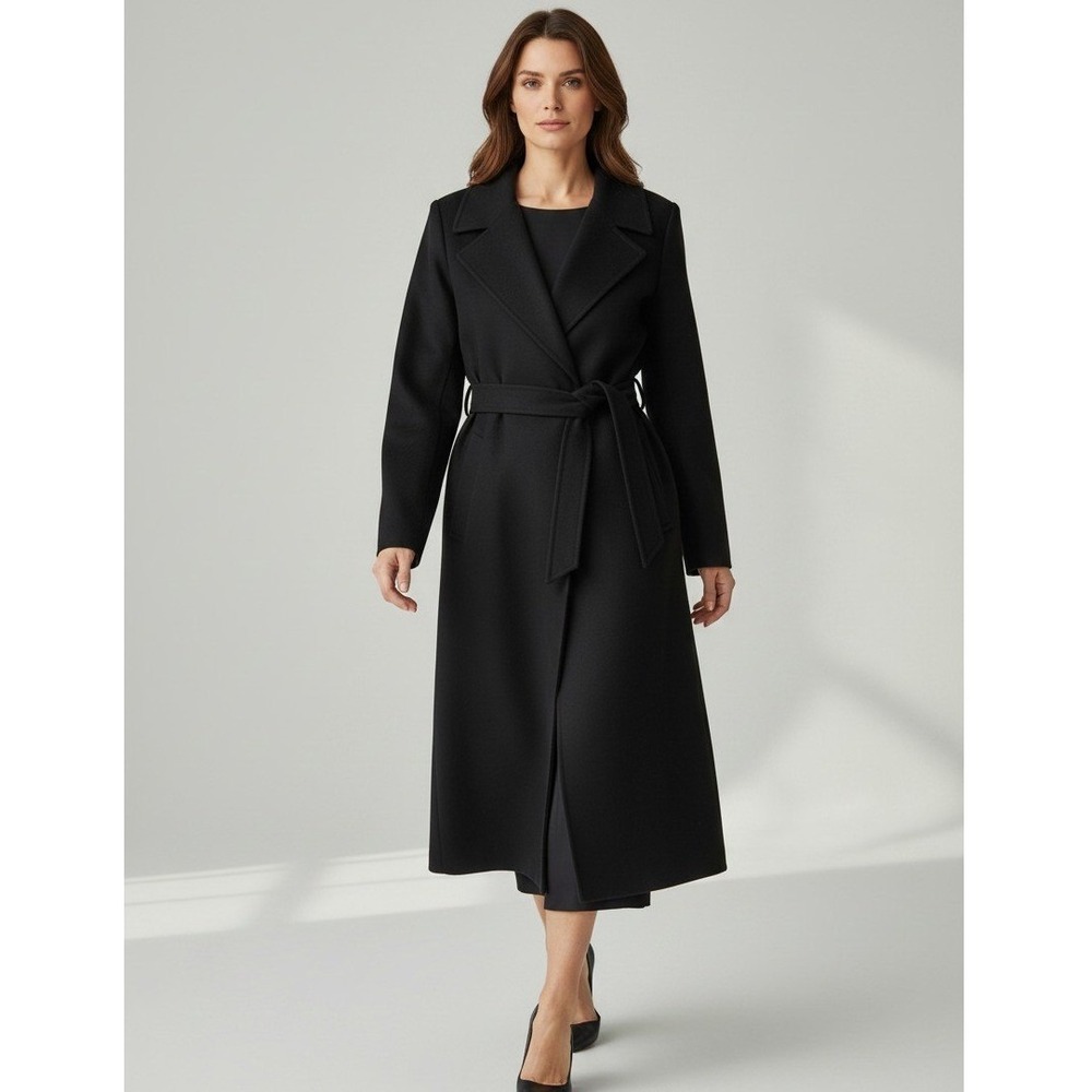Lauren Ralph Lauren Maxi Belted Wrap Coat Womens 12 Black Wool Blend NWT